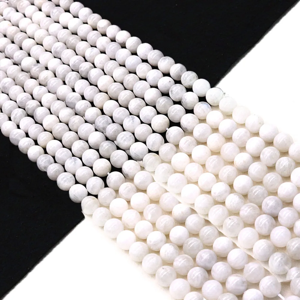 Natural White Moonstone Loose Beads Round Polished Stone For Jewelry Making DIY Necklace Bracelet Crafts Accessories