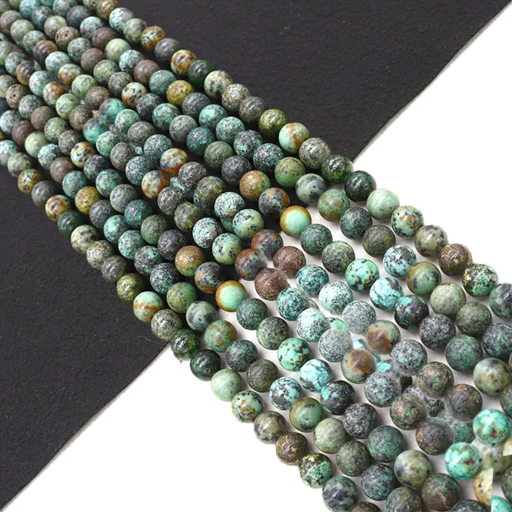 Natural Stone Round Beads African Turquoise Loose Beads For DIY Jewelry Making Necklaces Bracelets Accessories Vintage Polished Gemstone Beads