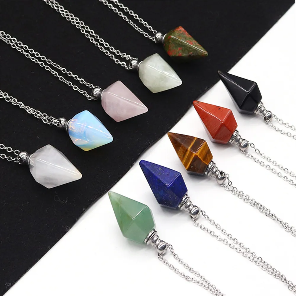 Collana con Ciondolo a Boccetta di Profumo in Pietra Naturale a Colonna Esagonale Diffusore di Oli Essenziali Catena in Acciaio Inossidabile Gioielli Regalo