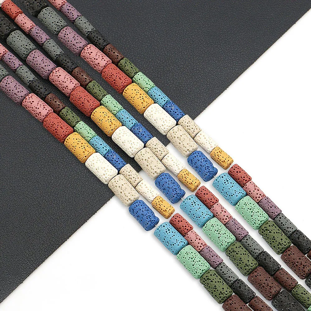 Perles en Vrac Cylindriques en Pierre de Lave Naturelle Perles Tube Poreuses Pour Fabrication de Bijoux DIY Collier Bracelet Accessoire
