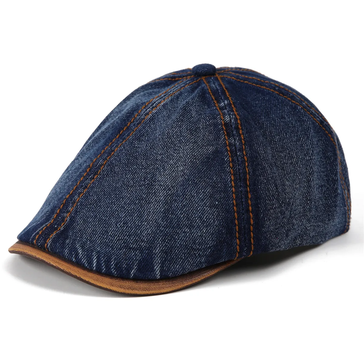 Retro Denim Beret Women Washed Cotton Newsboy Cap With Contrast Stitching Adjustable Flat Cap Vintage Painter Hat