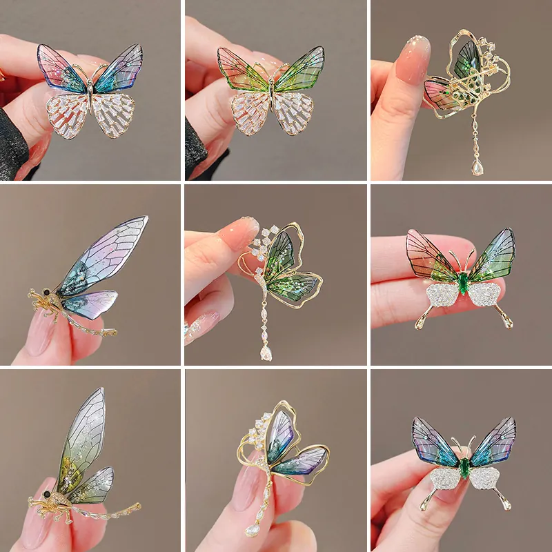 Elegant Zinc Alloy Butterfly Dragonfly Flower Brooch Pin Vintage Zircon Artificial Pearl Crystal Brooch For Women Jewelry Gift
