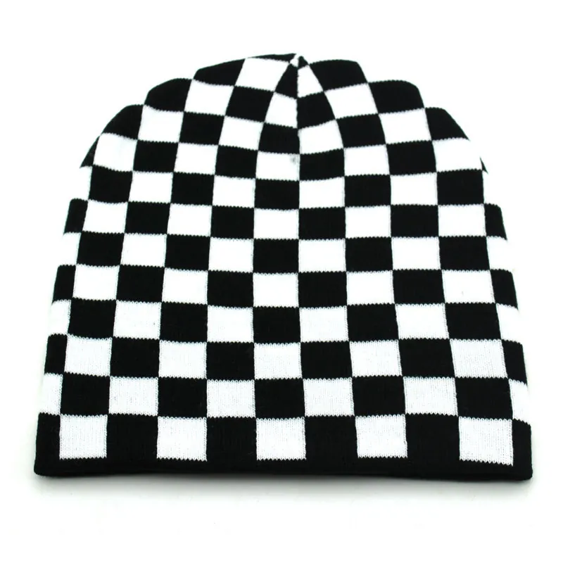 Unisex Knitted Beanie Hat Warm Winter Checkerboard Animal Print Cow Zebra Leopard Pattern Soft Acrylic Woolen Skull Cap