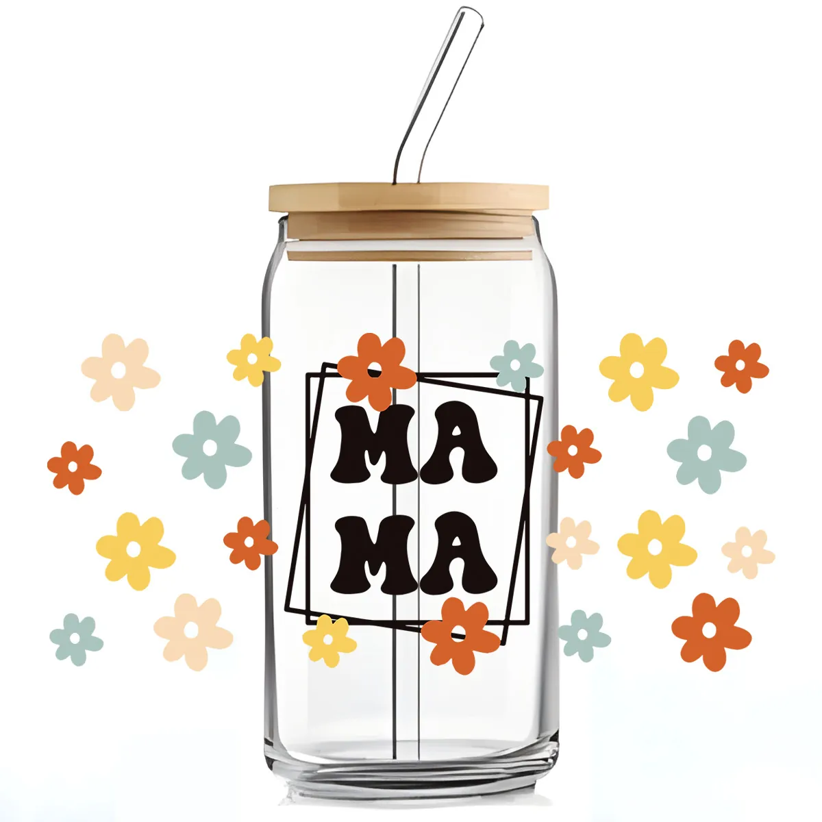UV DTF Rub On Transfer Sticker For Glass Cups Waterproof Floral Heart Coffee Pattern Decorative Decal For Mother's Day Gift