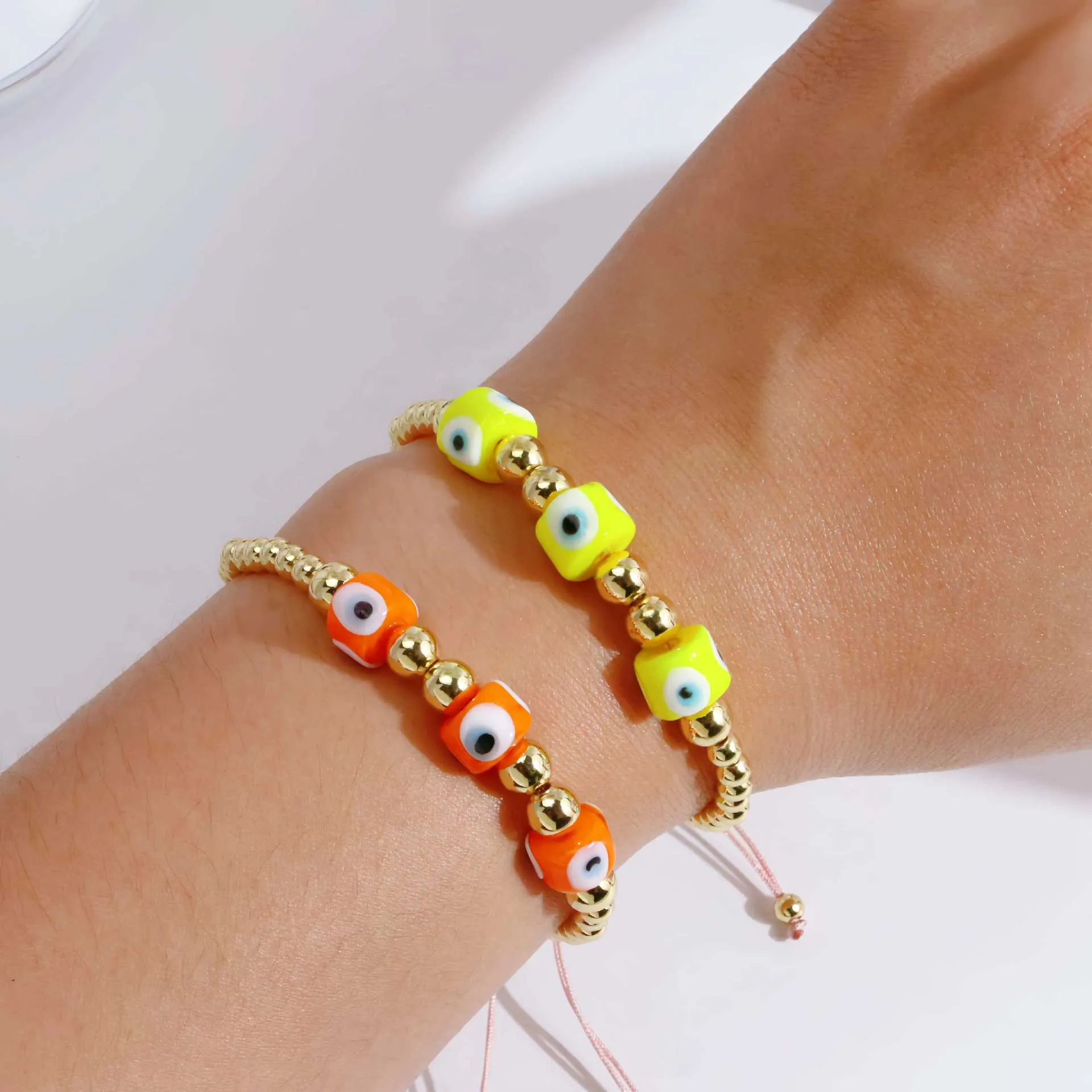 Turkish Evil Eye Braided Rope Bracelet 18K Gold Plated Copper Beads Adjustable Protection Jewelry For Women Men Gift