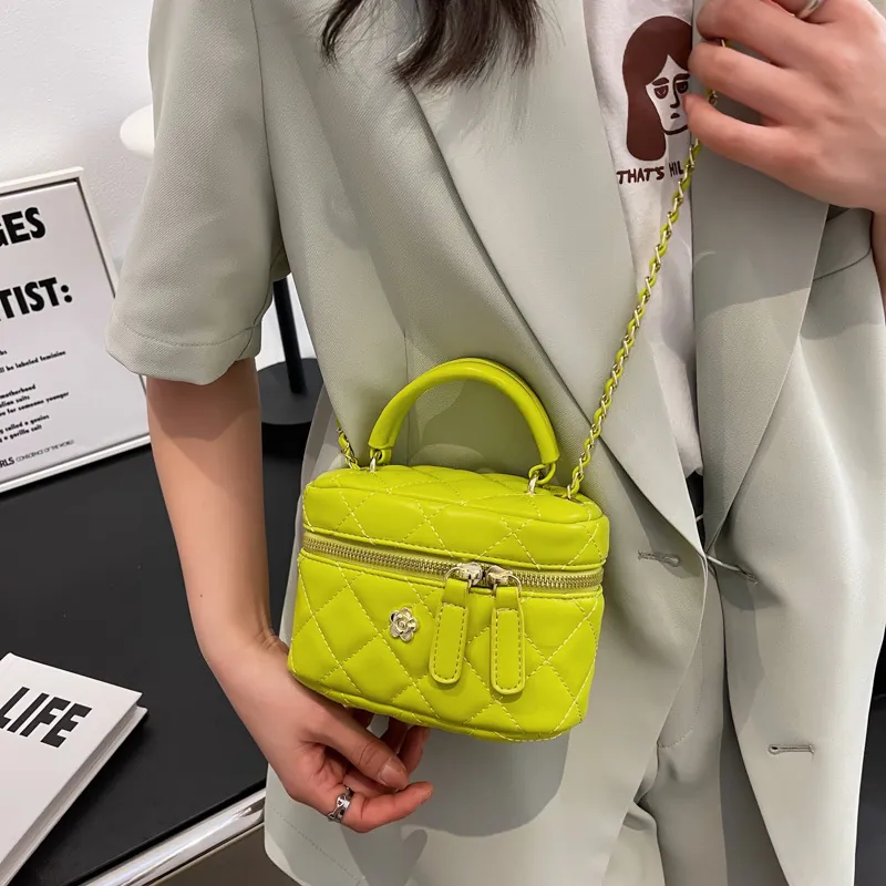 Women Fashion PU Leather Quilted Crossbody Bag Luxury Designer Chain Box Bag Small Shoulder Handbag