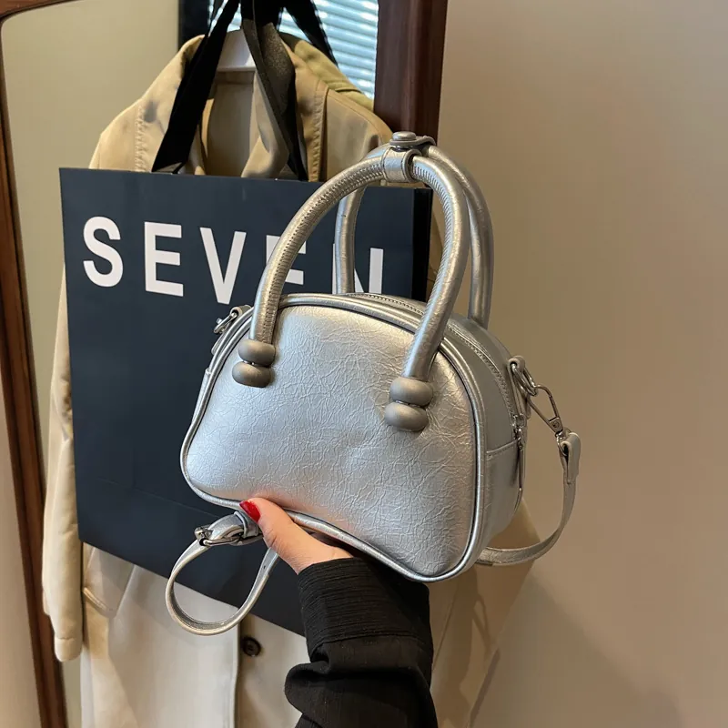 Women Trendy Mini PU Leather Small Square Bag Metallic Finish Shoulder Crossbody Bag Handbag For Daily Fashion Commuting