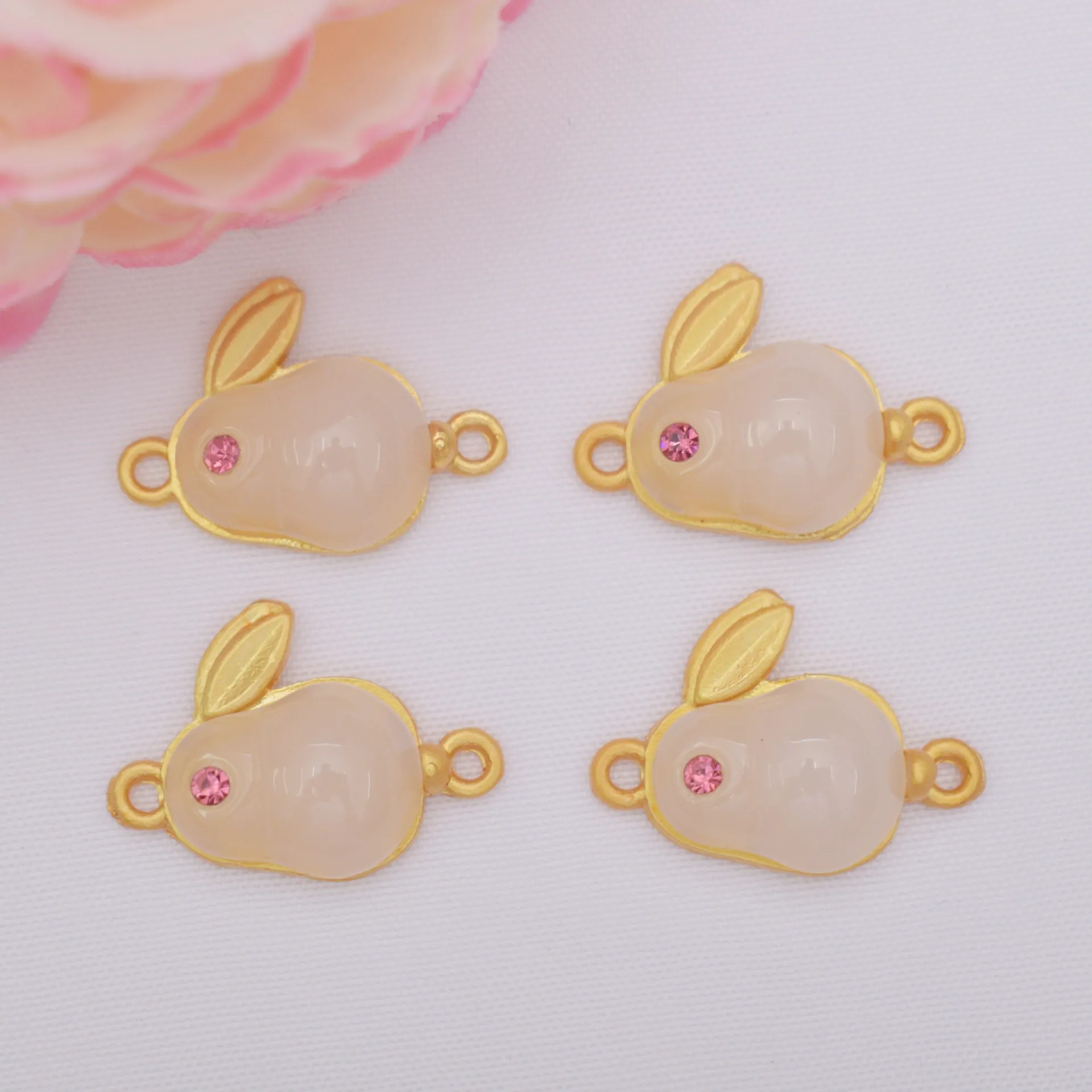 Rabbit Charms For Jewelry Making DIY Bracelet Necklace Connector Gold Plated Metal With Imitation Jade And Rhinestone Accessories