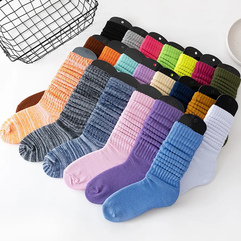 Damen Slouchy Socken Casual Einfarbig Rippenstrick Lose Gestapelte Mittelhohe Socken Atmungsaktiv Polyester Mischung Alltag