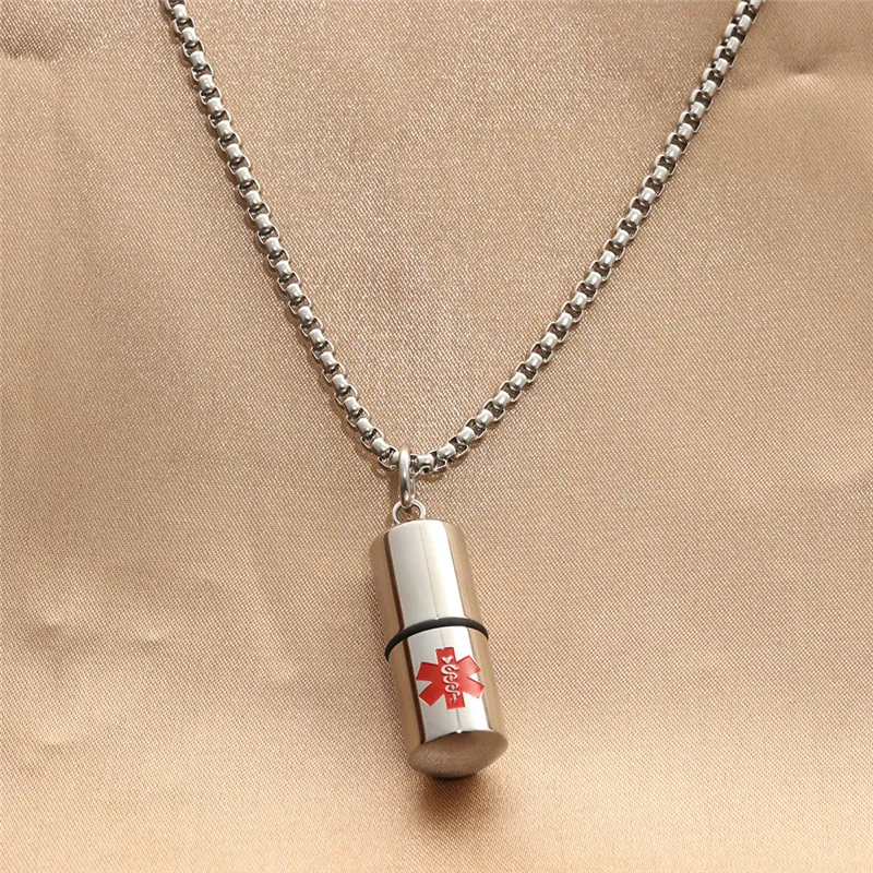 Edelstahl Medizinischer Star Of Life Urnenhalskette Für Herren Damen Kapsel Pillendose Anhänger Punk Gedenkschmuck