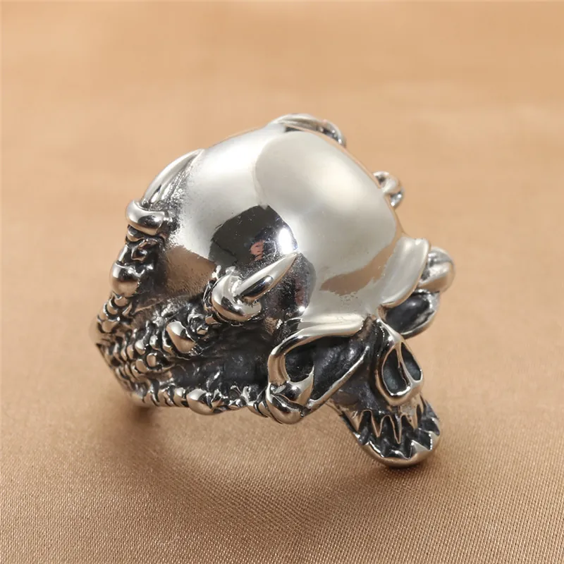 Vintage Punk Gothic Skull Ring For Men 316 Stainless Steel Dragon Claw Skeleton Finger Ring Retro Biker Rock Jewelry Gift
