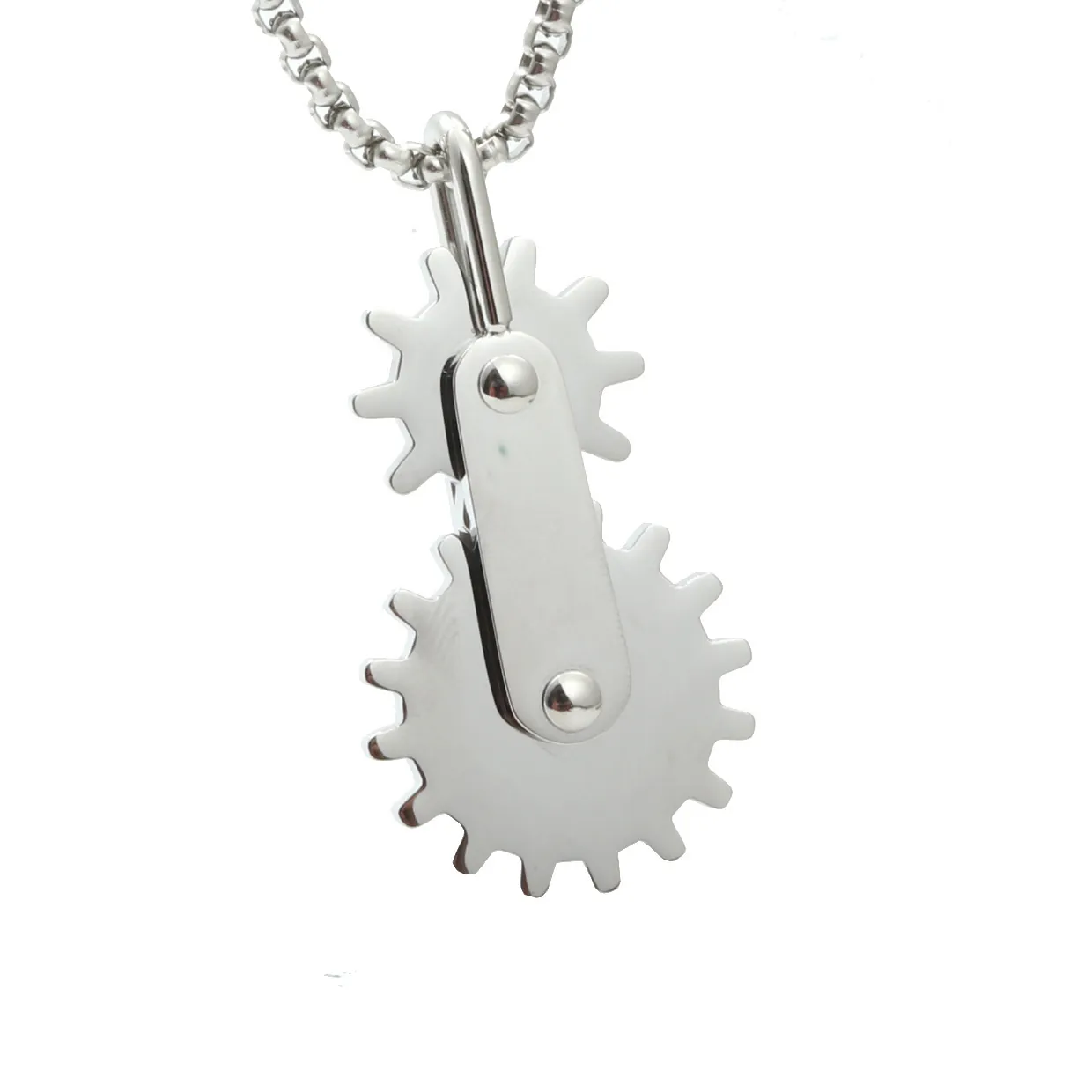 Collier Pendentif Engrenage en Acier Titane Steampunk Industriel Pour Hommes Femmes Argent Punk Style Mécanique Bijoux