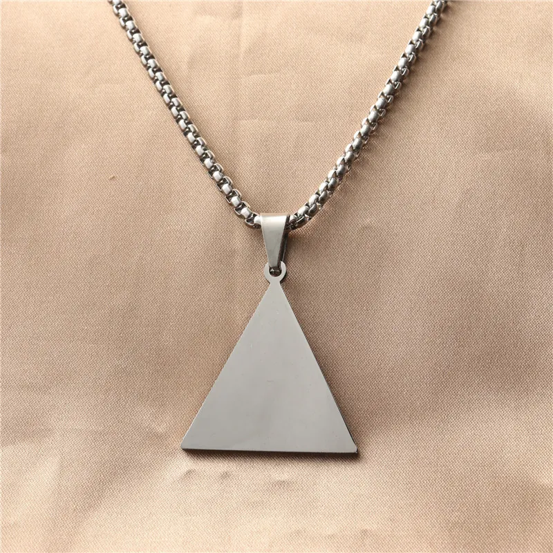 Minimalist Titanium Steel Triangle Pendant Necklace For Men Punk Retro Stainless Steel Box Chain Geometric Jewelry Gift
