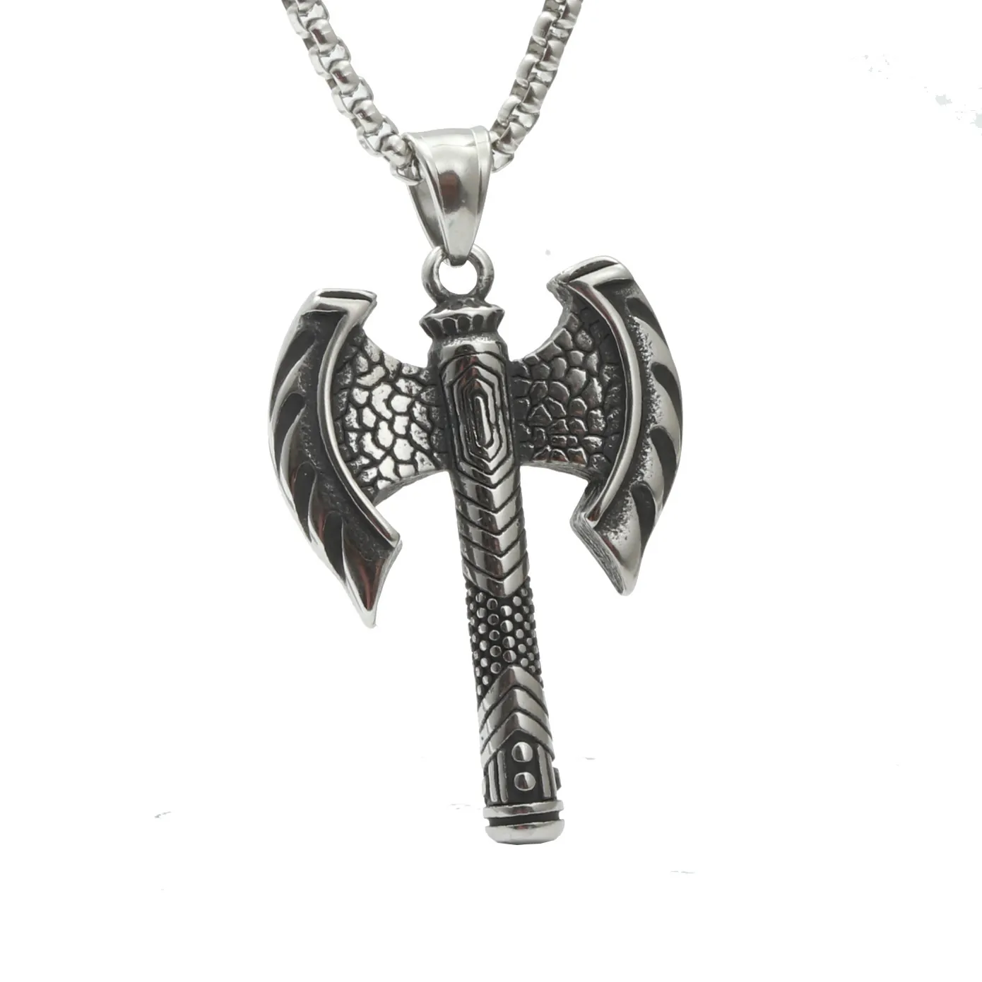 Retro Stainless Steel Double Sided Axe Pendant Necklace For Men Punk Viking Style Vintage Jewelry Gift Black Axe Necklace