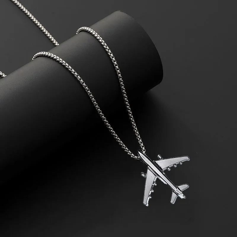 Collana con Pendente ad Aereo in Lega Minimalista Hip Hop Unisex Catena Veneziana Colore Argento Gioielli ad Aereo Regalo