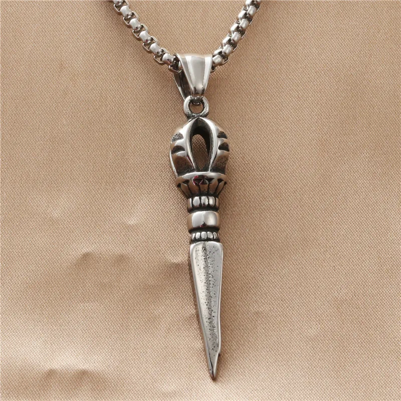 Vintage Titanium Steel Vajra Pestle Pendant Necklace For Men Retro Punk Religious Tibetan Jewelry Gothic Amulet Jewelry Gift