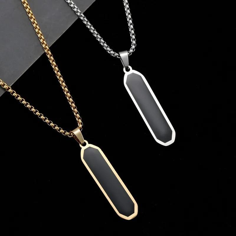Minimalistisch Roestvrij Staal Geometrisch Balk Hanger Ketting Voor Mannen Vrouwen Zwart Emaille Inleg Unisex Sieraden