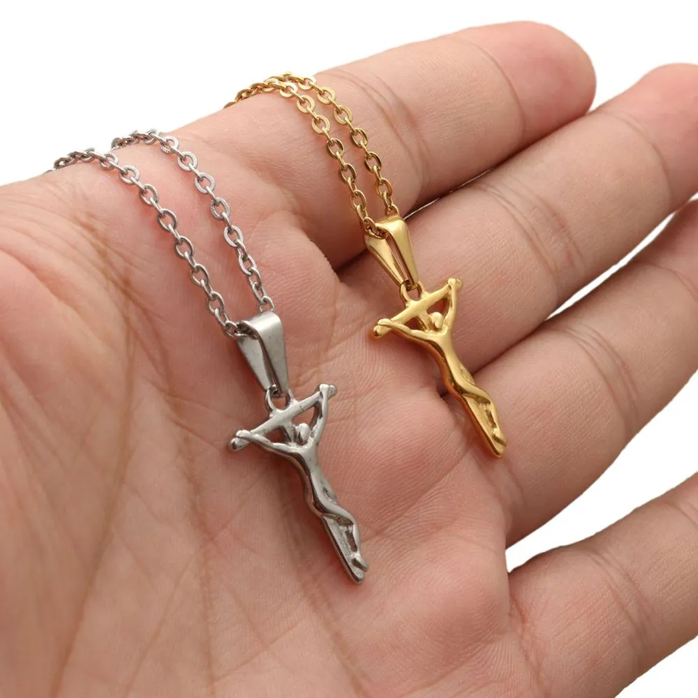 Collana con Pendente a Croce di Gesù in Acciaio Inossidabile Punk Retro per Uomo Donna Gioielli Religiosi Gotici a Forma di Crocifisso