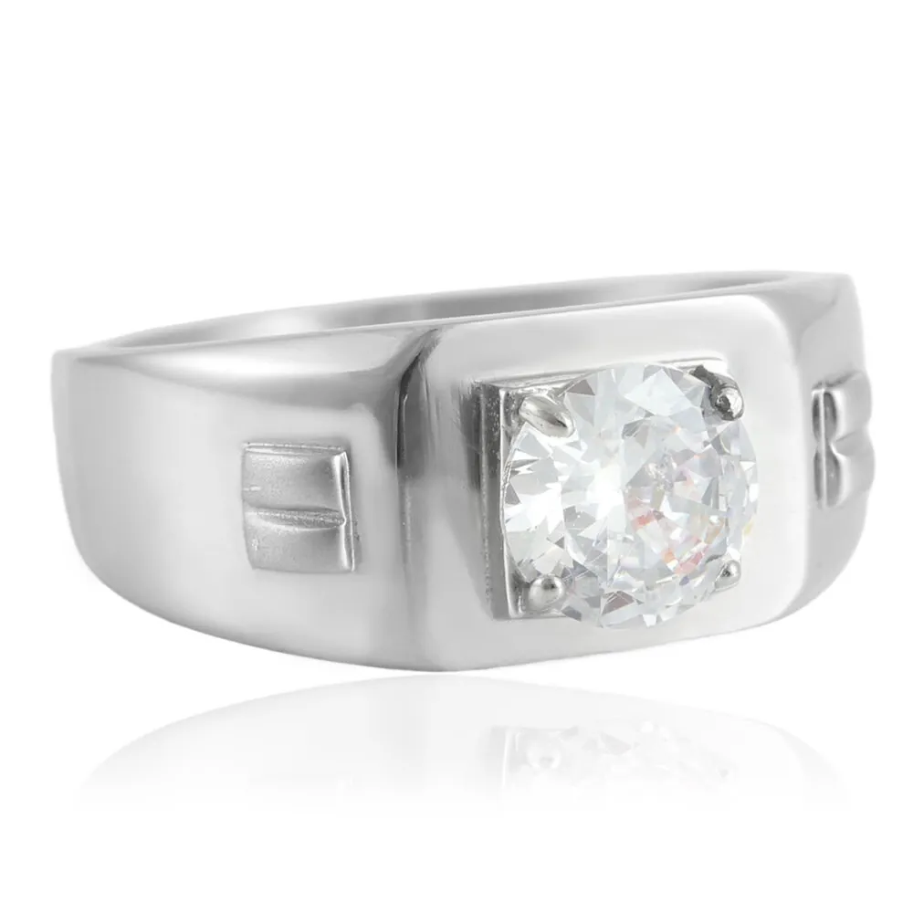 Bague Punk Vintage en Acier Inoxydable Avec Zirconium Cubique Rond Anneau Gravé Géométrique Bijoux de Mode Unisexe