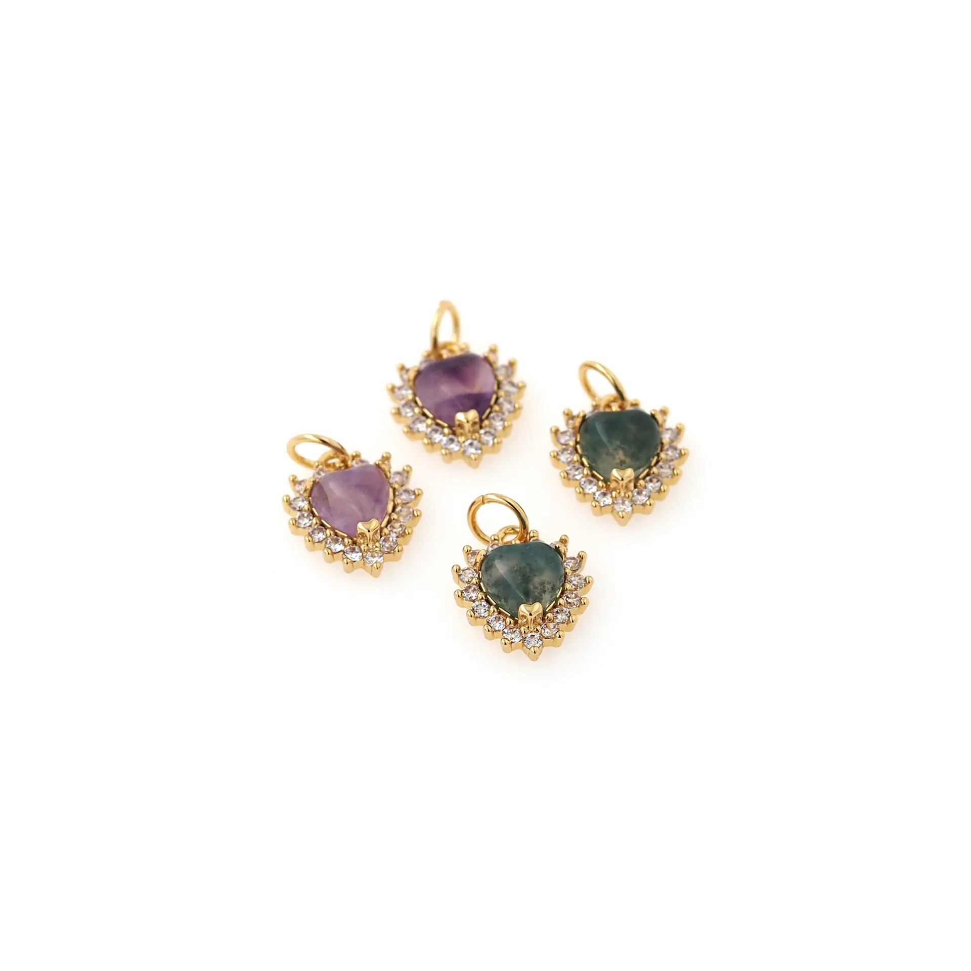 Pendentif Coeur En Cuivre Plaqué Or 18K De Luxe Avec Zircone Incrusté Pour La Création De Bijoux Breloques Coeur Violet Vert