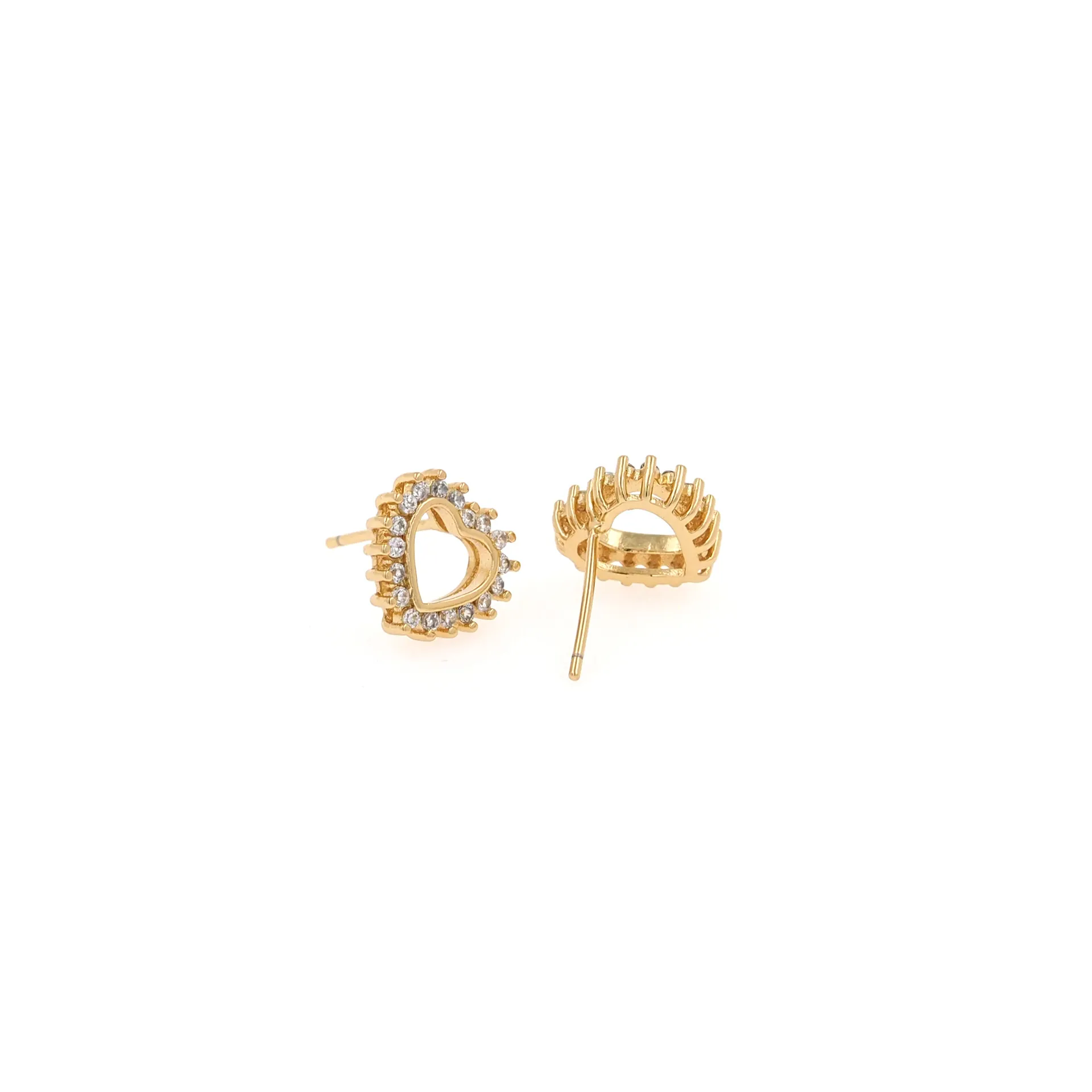 Pendientes de Botón de Corazón de Cobre Chapado en Oro de 18K Con Strass de Zirconia Completa Joyería Elegante Para Mujer