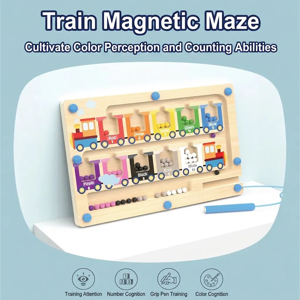 Wooden Magnetic Color Number Maze Montessori Learning Board Toddlers Fine Motor Skills Counting Acrylic Classification
