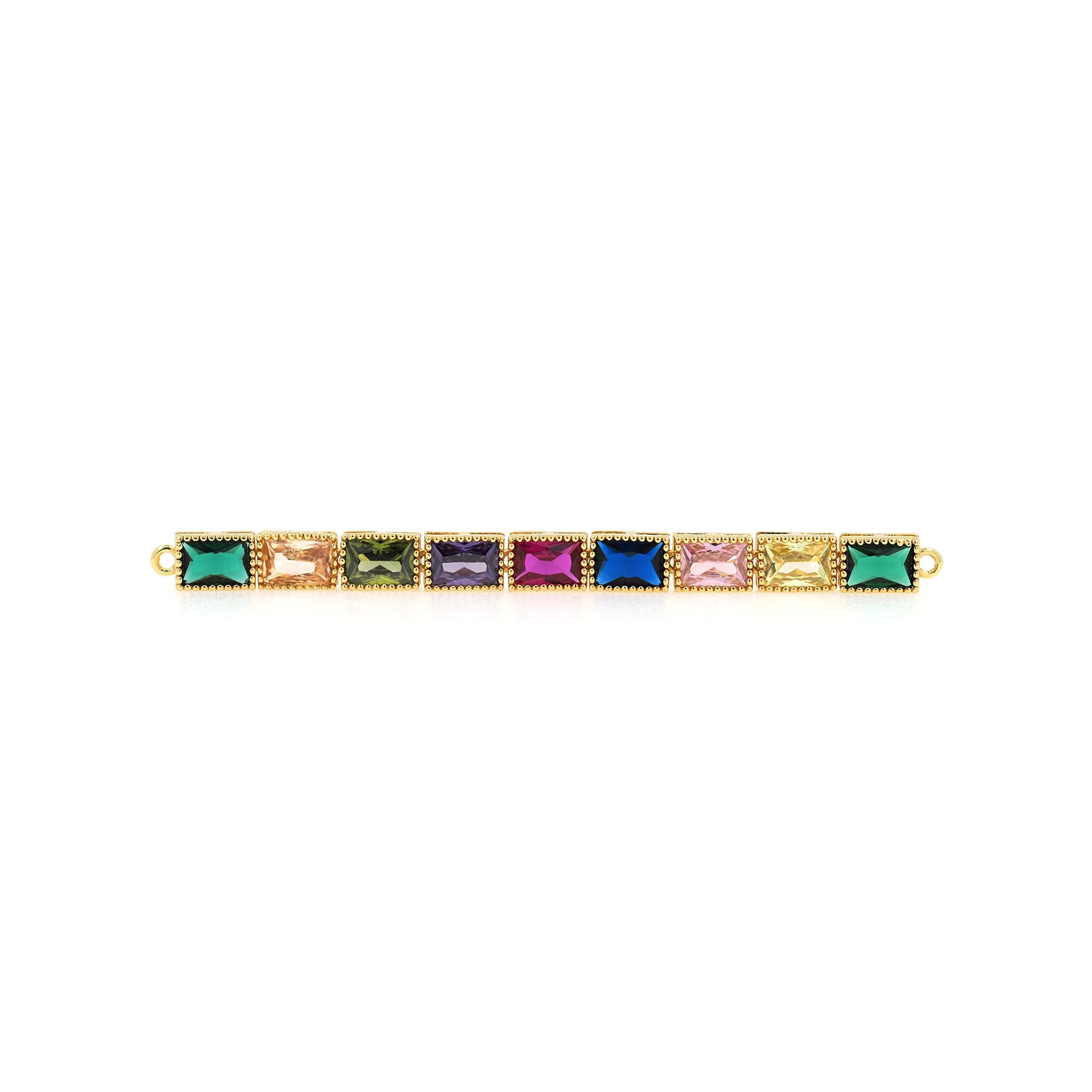Connecteur de Barre en Zirconia Coloré Plaqué Or Argent Cuivre Micro Pavé Bande Arc-en-Ciel Breloque Pour Création de Bijoux