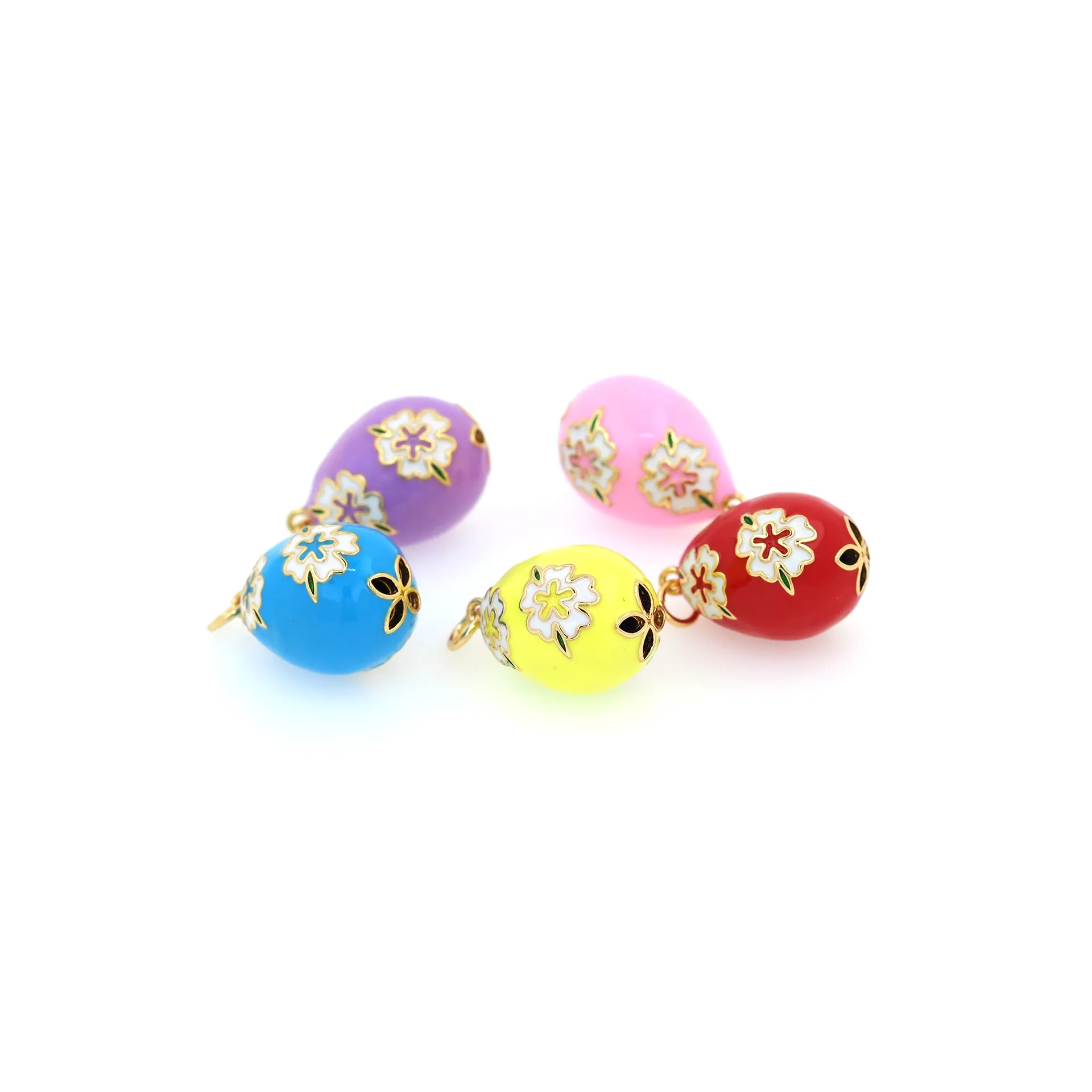 Vintage 18K Gold Plated Copper Enamel Flower Egg Shaped Pendant Micro Inlaid Zirconia For DIY Necklace Bracelet Jewelry Making Accessories