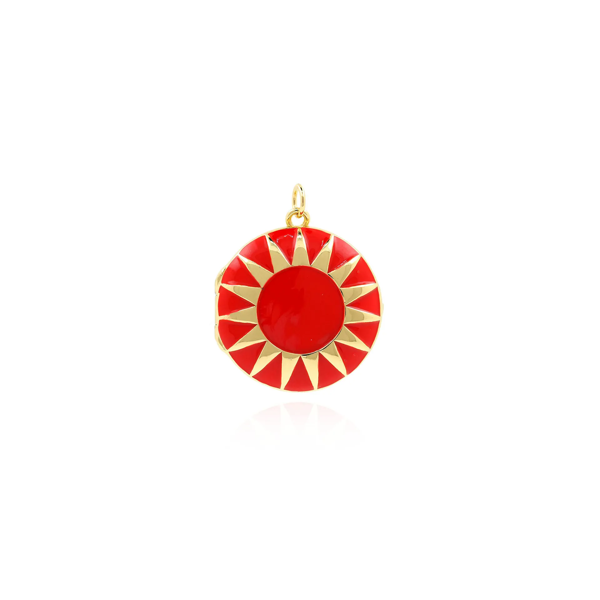 Gold Plated Copper Enamel Round Locket Pendant Sunburst Star Pattern Photo Frame Charm For DIY Jewelry Necklace Making Women Gift