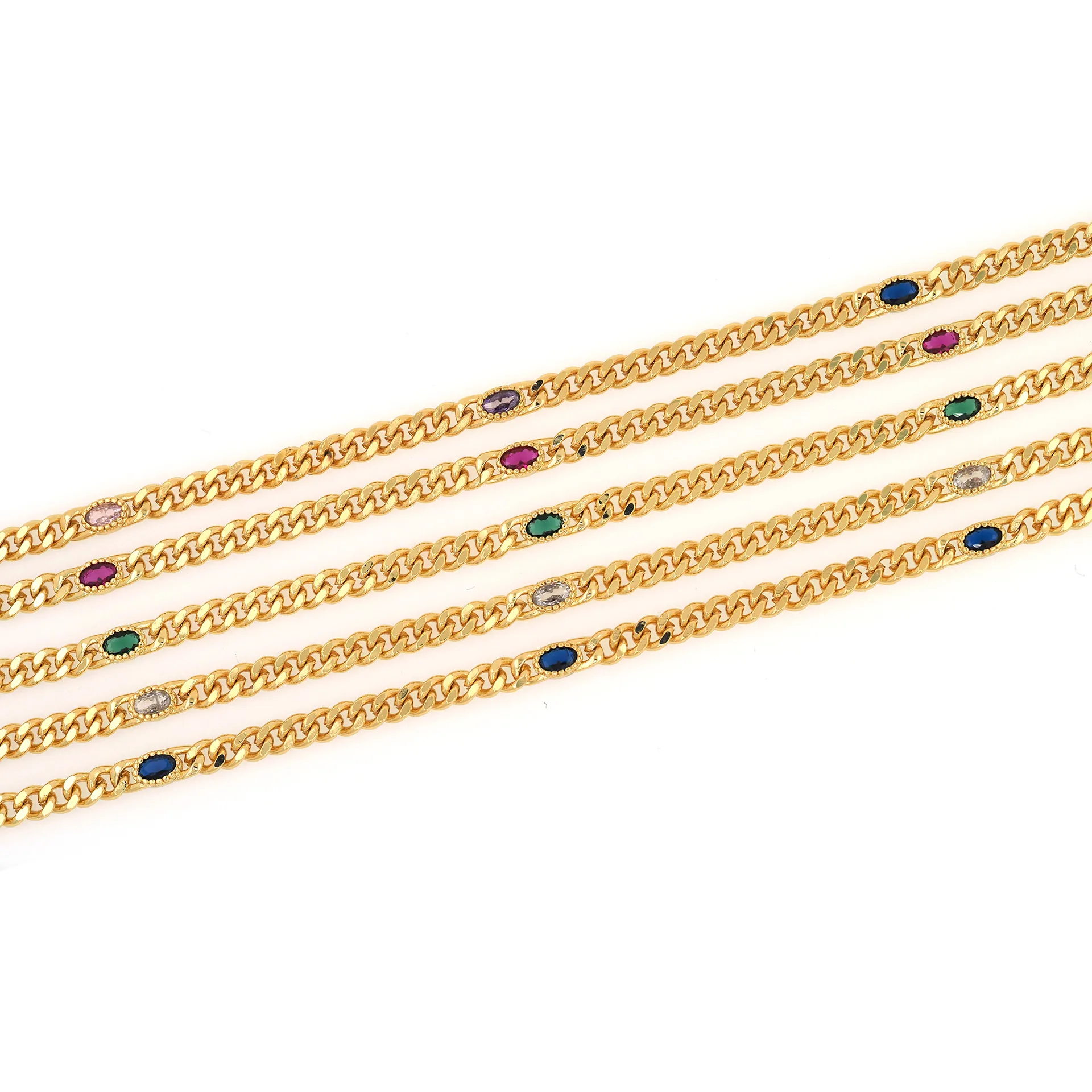 DIY Κατασκευή Κοσμημάτων Χάλκινη Αλυσίδα 18K Επιχρυσωμένη Ζιρκόνια Ένθετη Curb Αλυσίδα Κολιέ Βραχιόλι Ημιτελή Αξεσουάρ