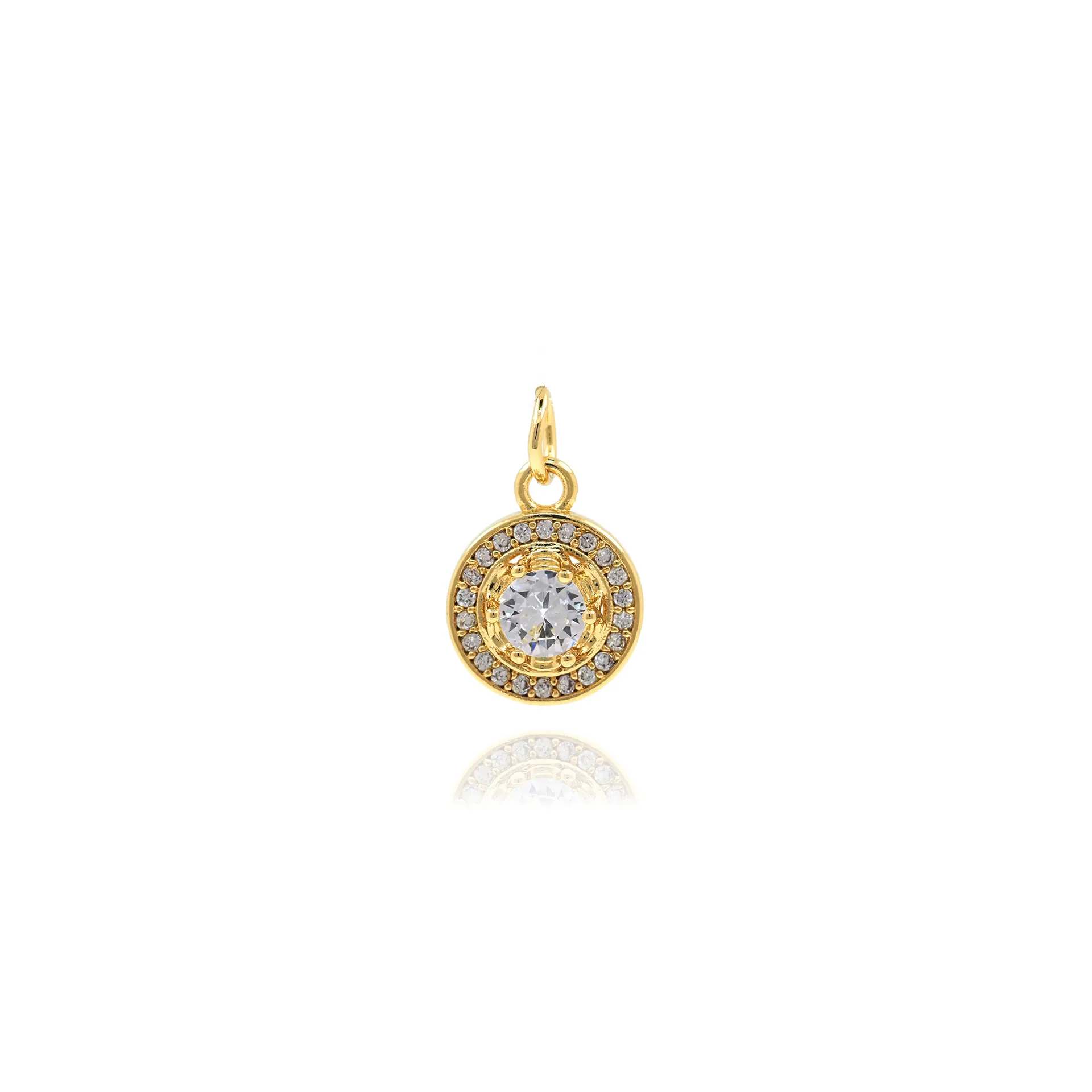 18K Vergoldeter Kupfer Mikro-Pave Zirkon Runder Scheiben-Anhänger Für DIY Schmuckherstellung Halskette Armband Zubehör