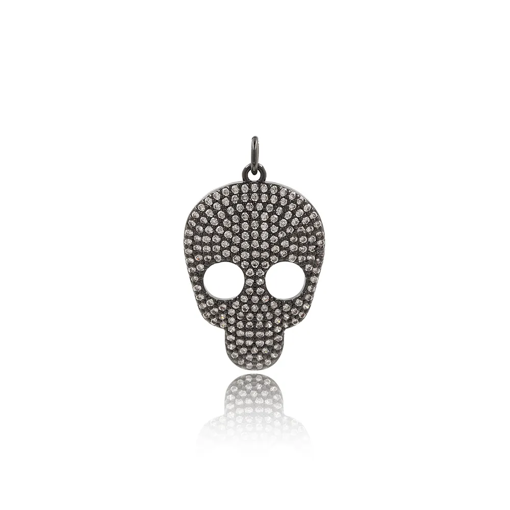Gothic Skull Head Pendant Copper Zirconia Charm For DIY Necklace Bracelet Making Hip Hop Jewelry Accessories For Men Women