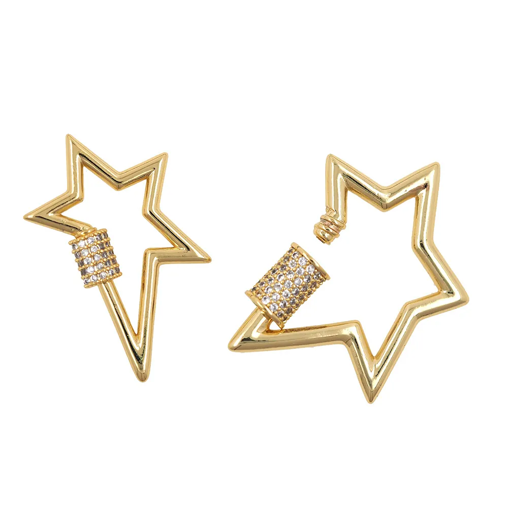 Star Shape Screw Lock Carabiner Clasp Copper Zirconia Gold Plated Connector For Necklace Bracelet DIY Jewelry Finding Accessory