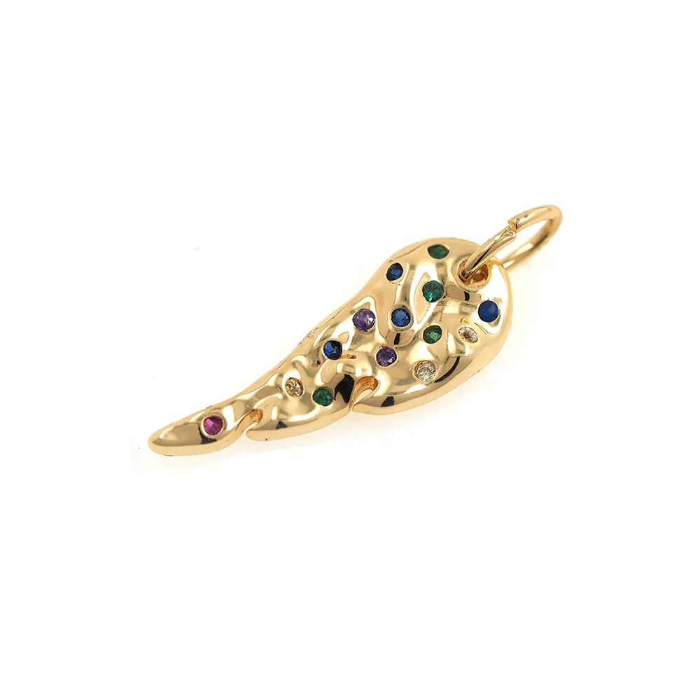 Gold Plated Copper Angel Wing Charm Pendant With Multi Color Zirconia DIY Jewelry Making Accessory For Bracelet Necklace