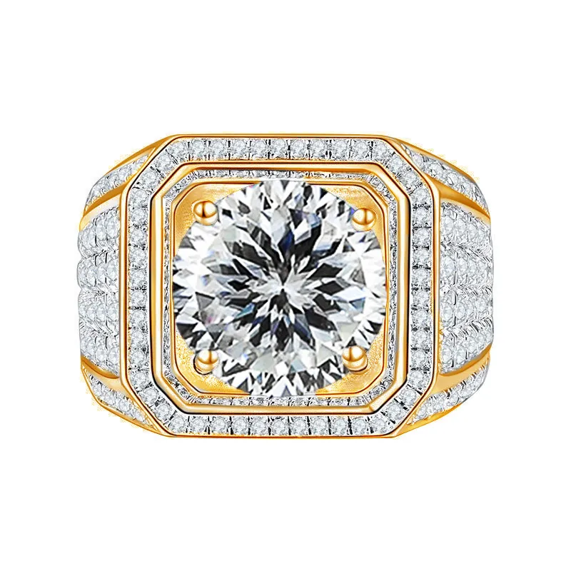 Luxury Moissanite Men Ring 925 Sterling Silver Gold Plated Hip Hop Iced Out Business Square Fashion Finger Jewelry