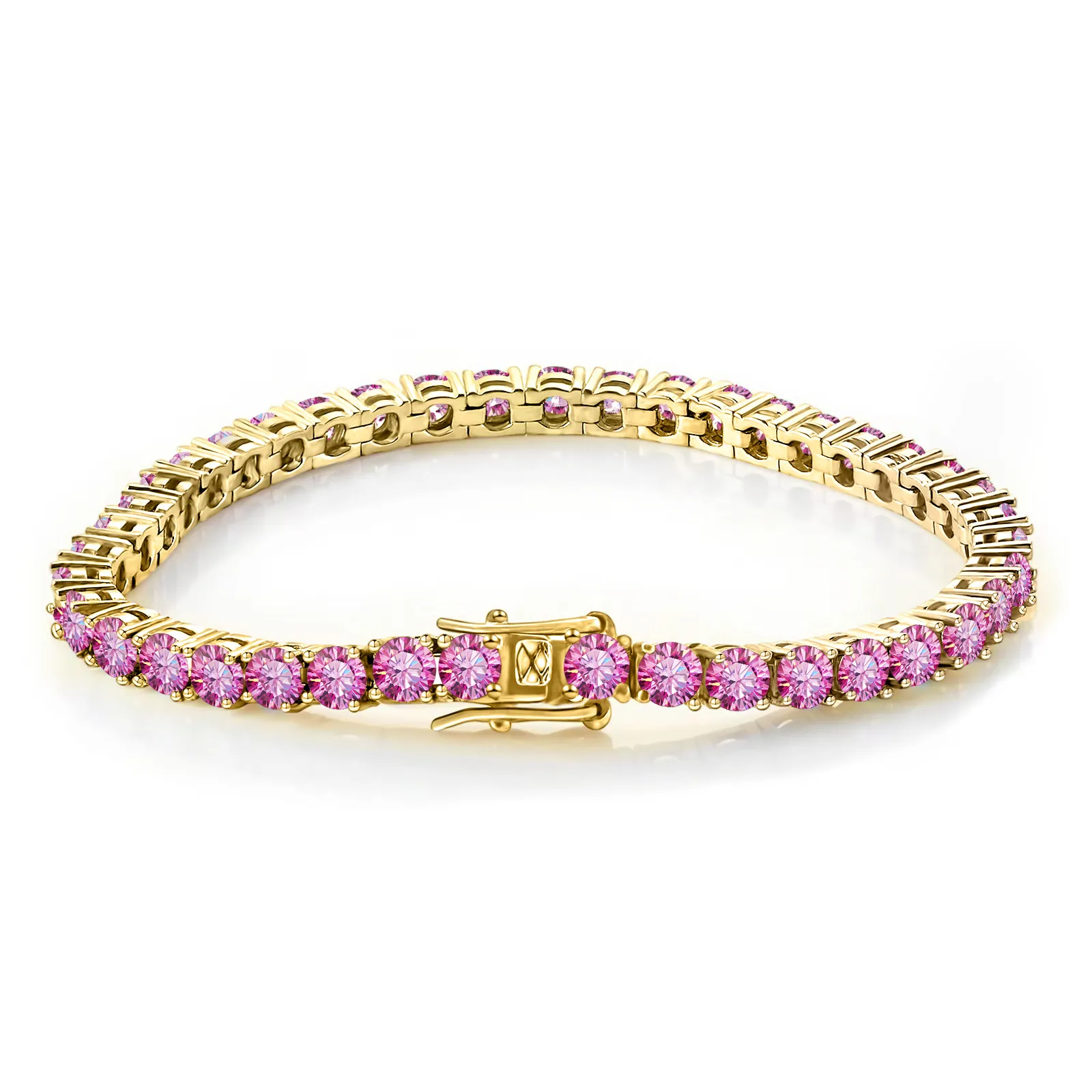 Luxus 4MM Pink Moissanit Tennis Armband 925 Sterlingsilber Rundschliff Rosa Stein Armband Mit GRA-Zertifikat Für Damen Elegante Schmuck Geschenk