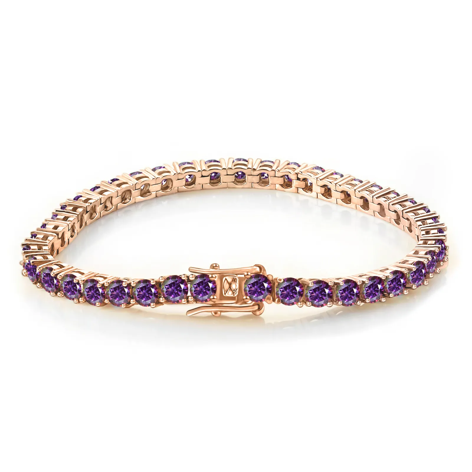 S925 Sterling Silver Purplish Red Moissanite Tennis Bracelet For Women Sparkling Round Cut Lab Gemstone Jewelry Gift
