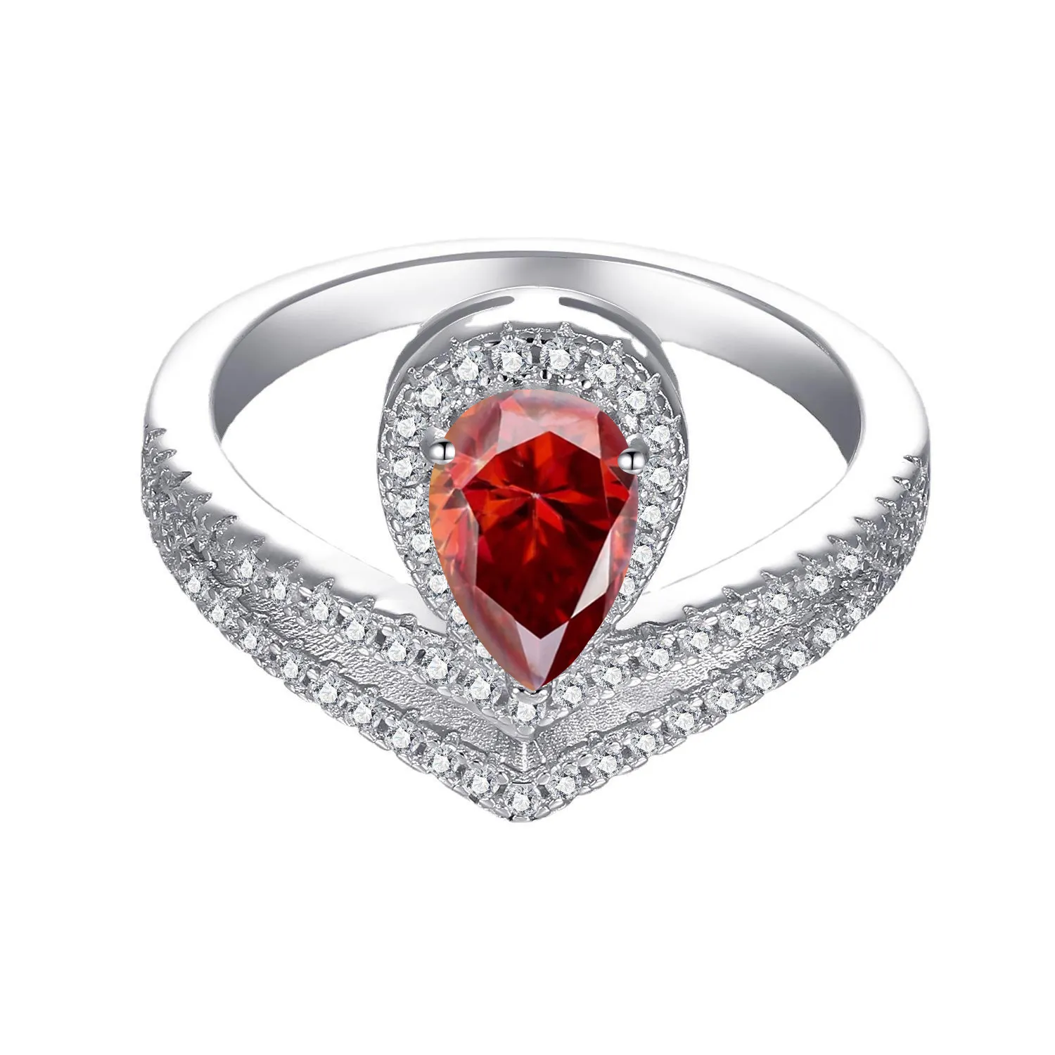 Luxus 925 Sterlingsilber Birnenschliff Moissanit Ring V-Form Krone Design Eleganter Einzigartiger Schmuck Für Damen Geschenk