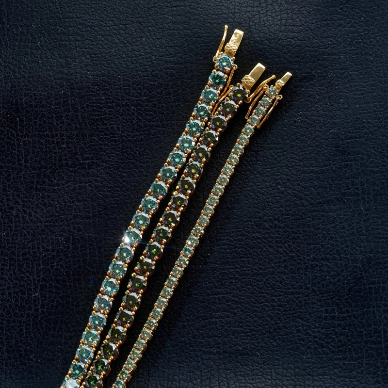 Bracelet de Tennis de Luxe en Argent Sterling 925 Plaqué Or Avec Moissanite Bleu Vert Taille Ronde Bijoux Femme Mariage Avec Certificat GRA