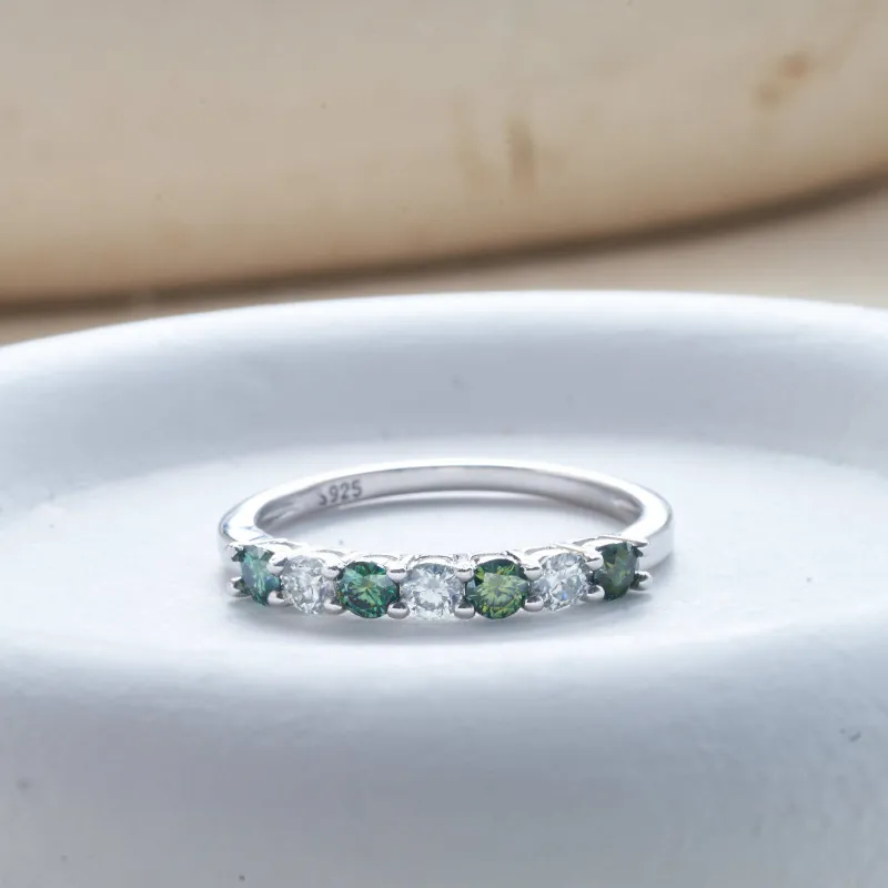 Luxury 925 Sterling Silver Moissanite Eternity Ring Round Cut Colorful Stone Wedding Band Finger Ring With GRA Certificate For Women Men Jewelry