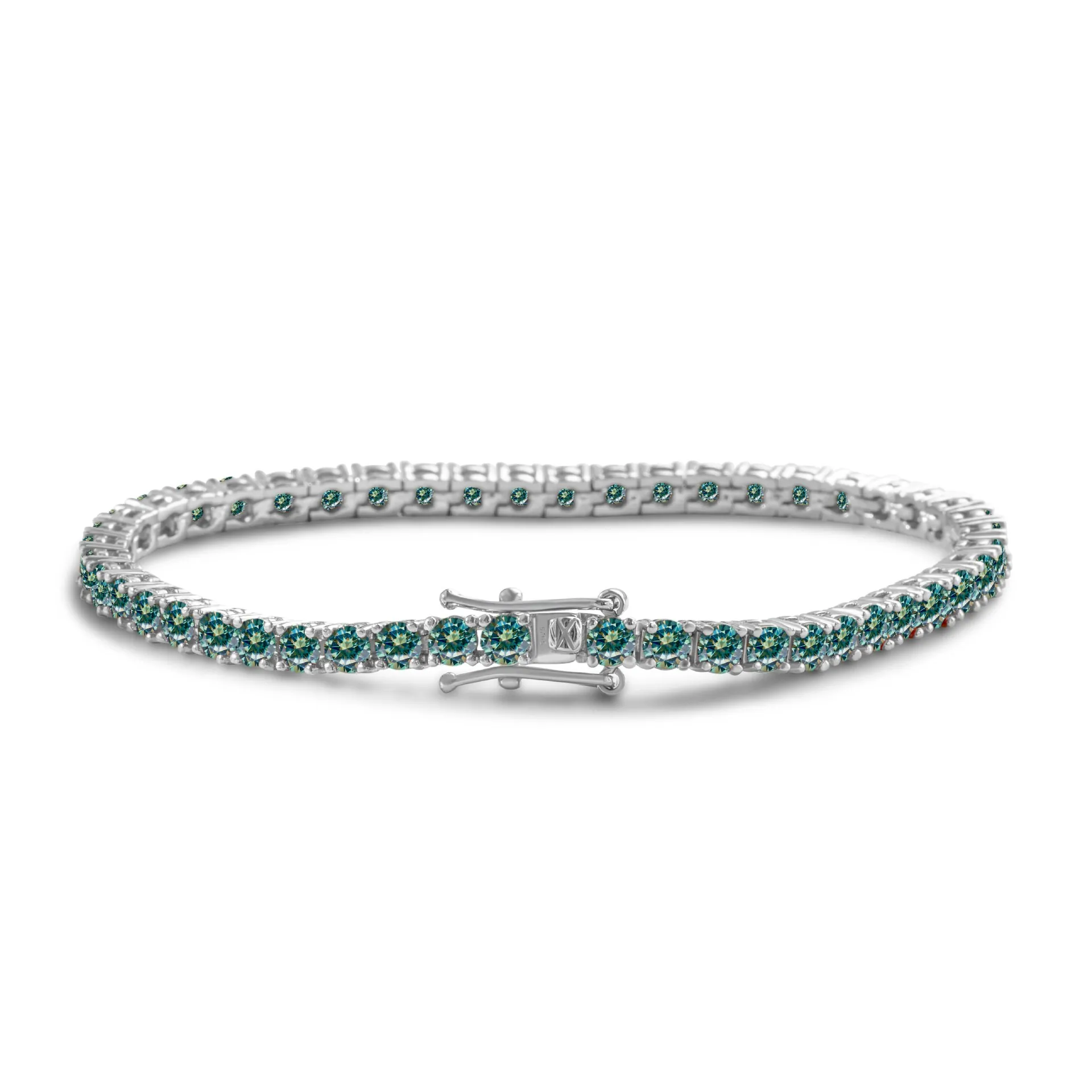 925 Sterlingsilber Platiniert Moissanit Tennis Armband Blaugrün Rundschliff Eingelegt Schmuck Für Damen Party Geschenk