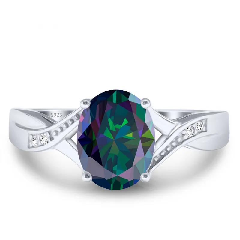 Bague en Argent Sterling 925 de Luxe pour Femme Moissanite Taille Ovale Anneau Croisé Torsadé Zirconium Mariage Bijoux Cadeau