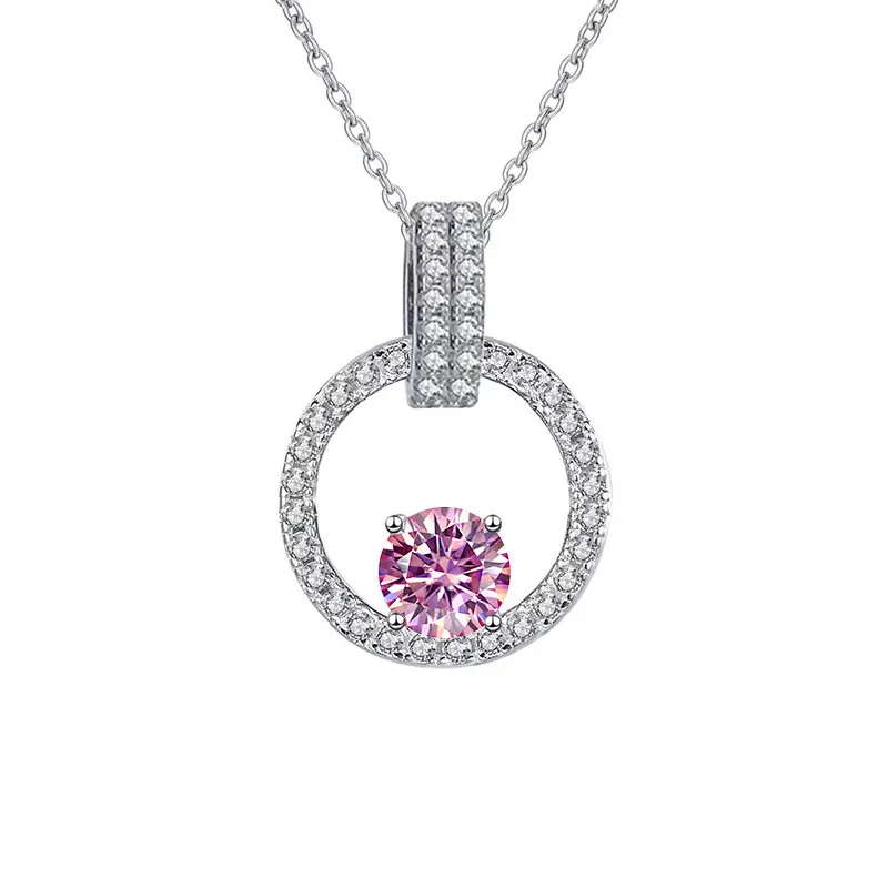 Collier Pendentif Moissanite En Argent Sterling 925 1ct Coupe Ronde Rose Vert Bleu Jaune Collier Halo Pour Femme Bijoux
