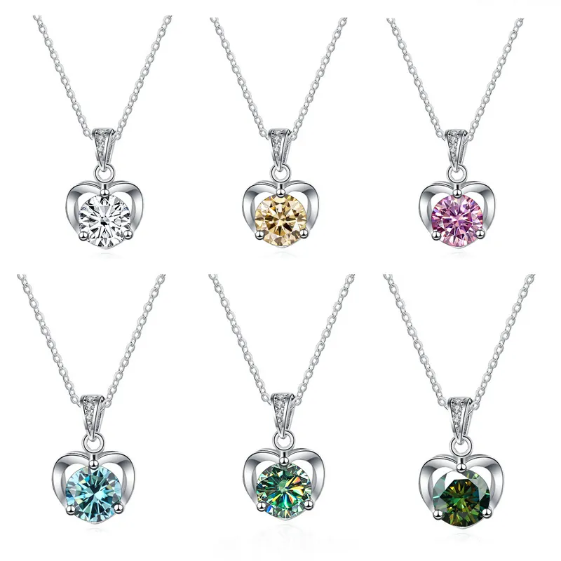 Collar de Moissanita Corazón Colgante de Plata de Ley S925 Talla Redonda Color D VVS1 Con Certificado GRA Joyería Mujer Regalo