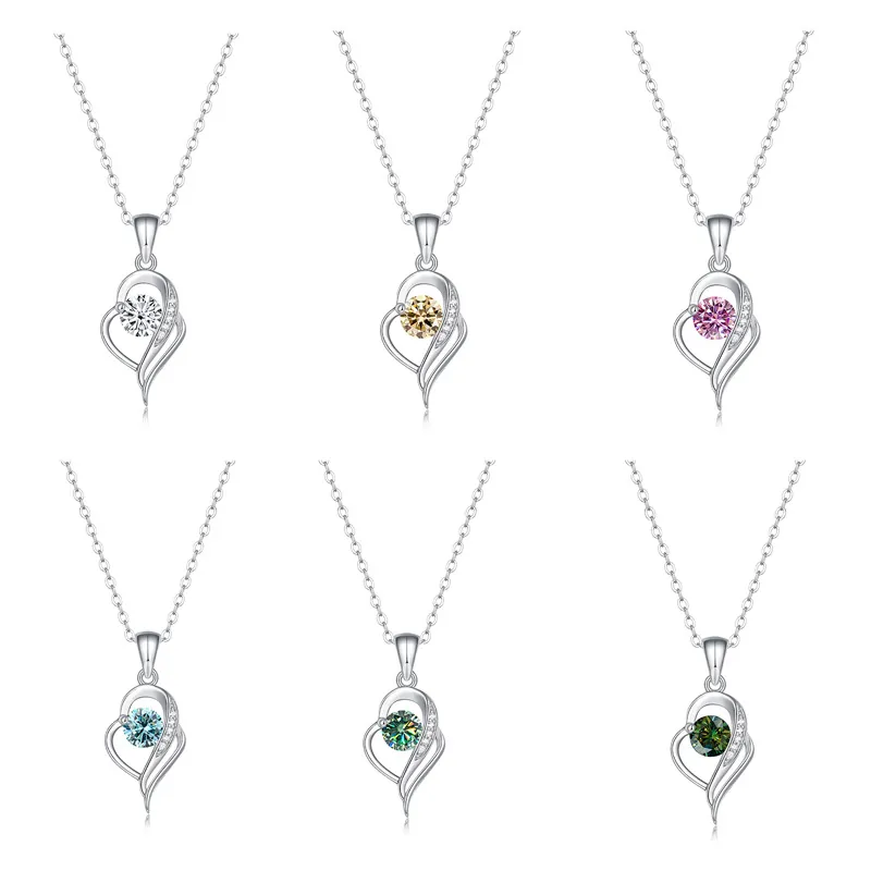Collier Pendentif Cœur en Argent Sterling 925 avec Moissanite Chaîne en O Coupe Ronde Bijoux en Moissanite Cadeau pour Femme