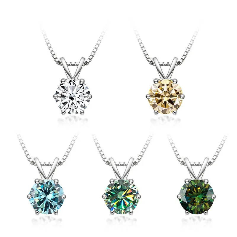 Collana Classica con Pendente in Argento Sterling 925 e Moissanite da 1 Carato per Donna Gioielli in Diamante da Laboratorio Taglio Tondo