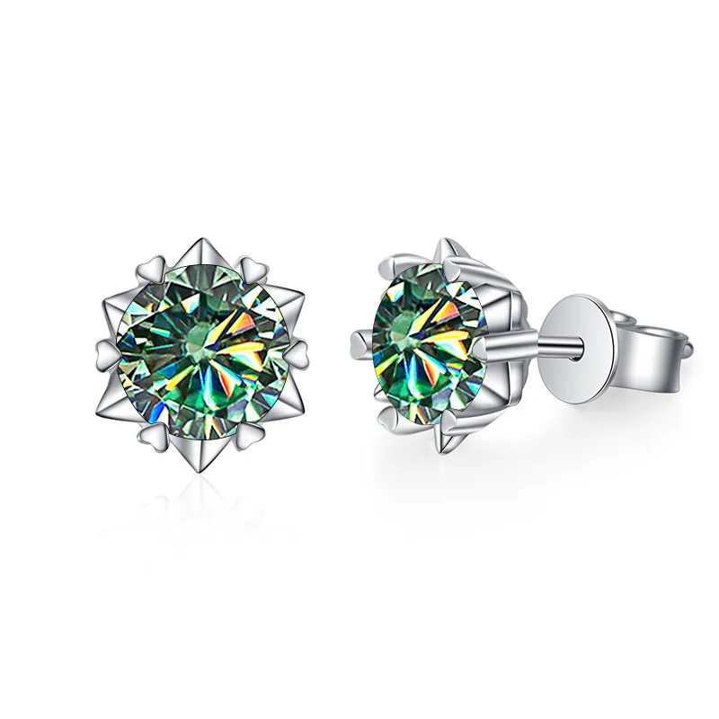 Classic Moissanite Stud Earrings 925 Sterling Silver Earring Post Heart Claw Snowflake Round Cut Earrings Wedding Party Women Jewelry