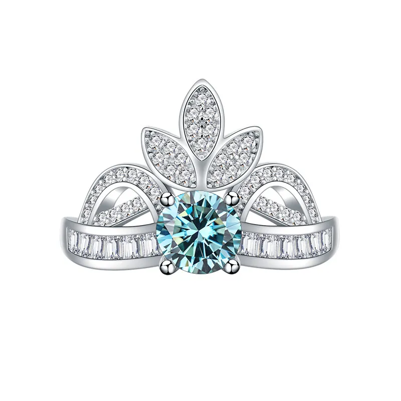 Luxury 1 Carat Round Moissanite Crown Tiara Ring 925 Sterling Silver Princess Wedding Engagement Finger Ring With GRA Certificate For Women Jewelry Gift