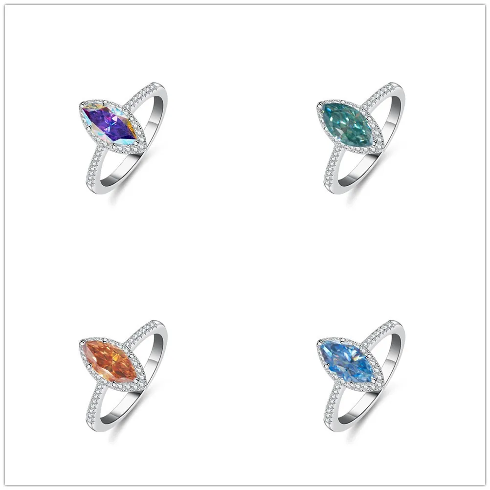 Luxus 925 Sterling Silber Moissanit Ring Marquise Schliff Halo Moissanit Verlobungsring Für Damen Vintage Eleganter Schmuck