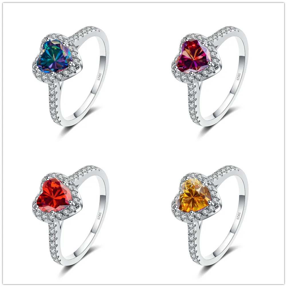 Heart Shaped Moissanite Ring With 925 Sterling Silver Band Halo Zirconia Pave Romantic Jewelry With GRA Certificate For Women Gift